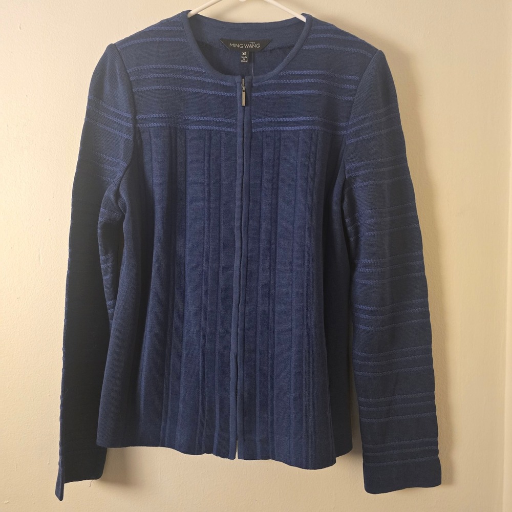 Ming Wang Blazer Sweater Womens Extra Small Blue NWOT Cardigan